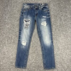 Miss Me Jeans Womens Blue Denim Distressed Ripped Boyfriend Ankle Size 26